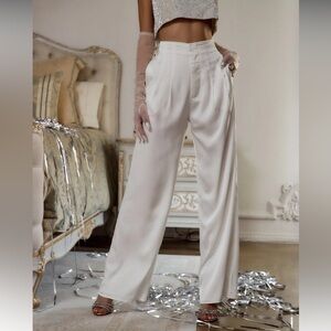 12th Tribe Halley White Satin Trousers